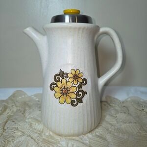 Festive by‎ International Stoneware Coffee Pot Vintage 1970s Floral Japan 9.5in